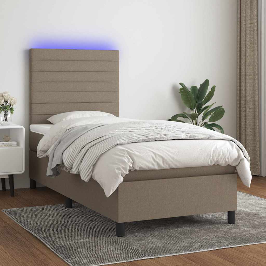 vidaXL Łóżko kontynentalne z materacem, taupe, 90x190 cm, tkanina