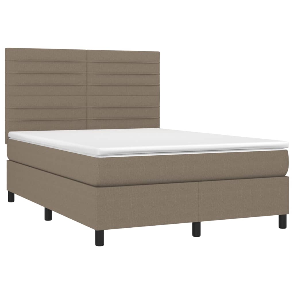 vidaXL Łóżko kontynentalne z materacem, taupe, 140x190 cm, tkanina