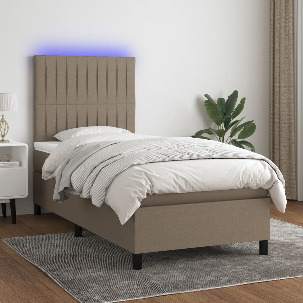 vidaXL Łóżko kontynentalne z materacem, taupe, 90x190 cm, tkanina