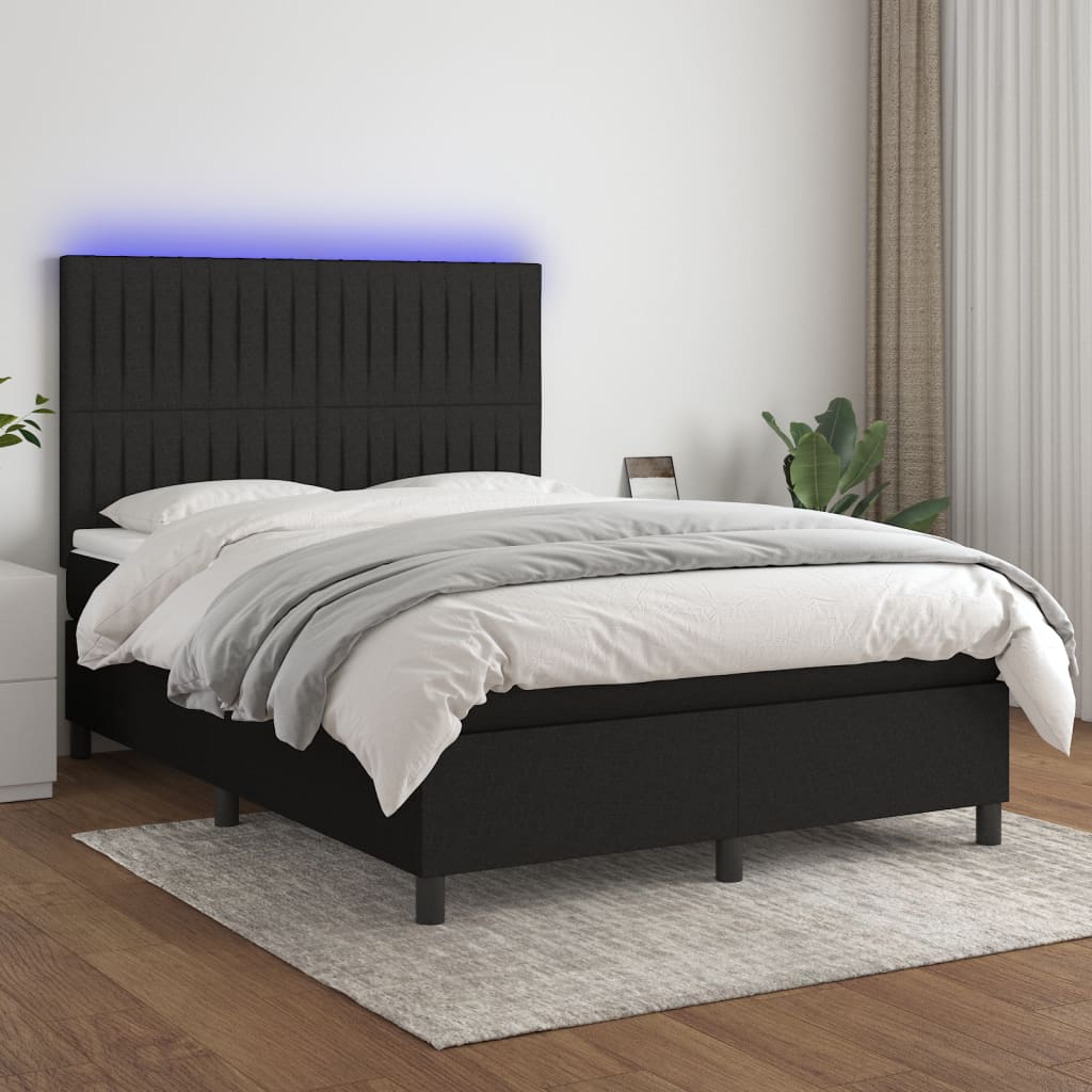vidaXL Łóżko kontynentalne z materacem, czarne, 140x190 cm, tkanina