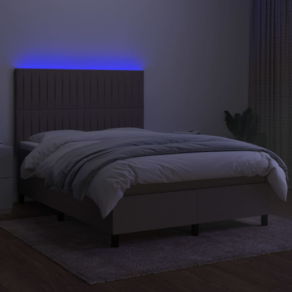 vidaXL Łóżko kontynentalne z materacem, taupe, 140x190 cm, tkanina