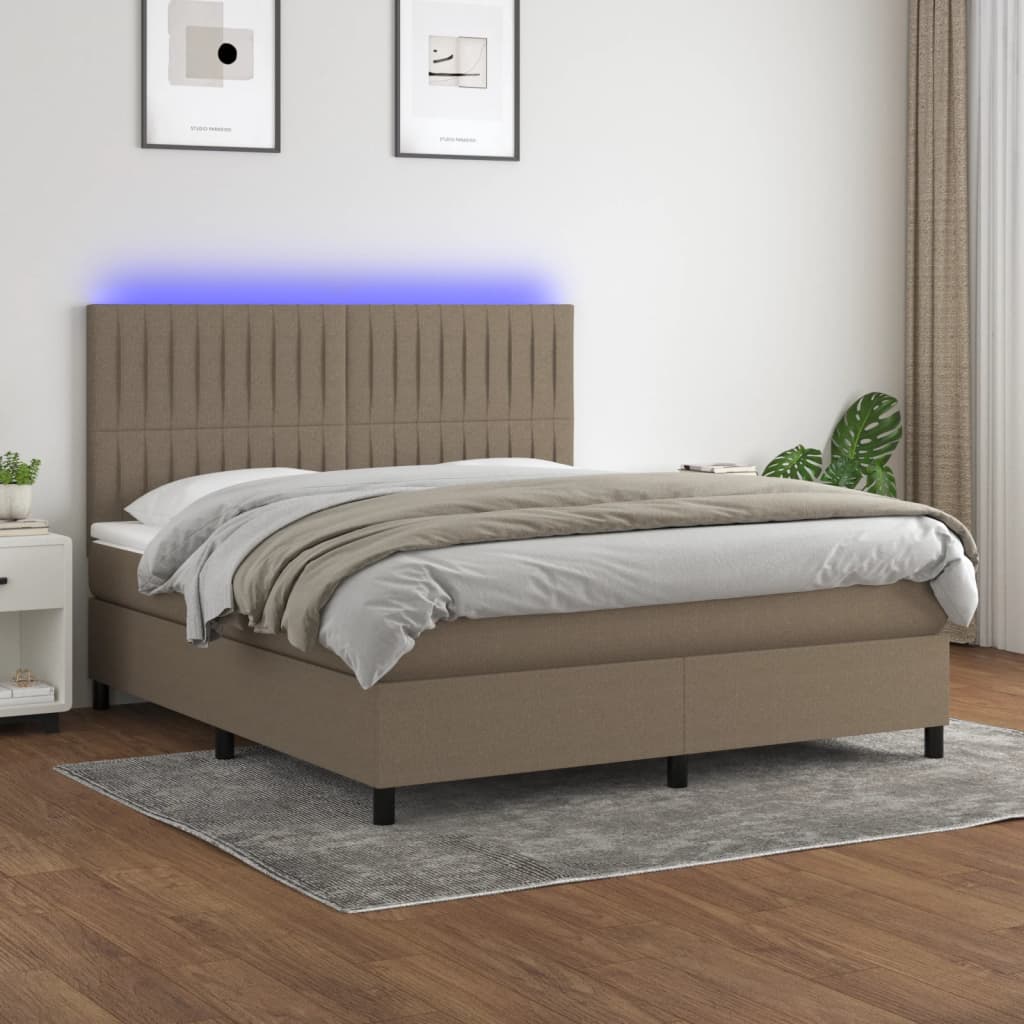 vidaXL Łóżko kontynentalne z materacem, taupe, 160x200 cm, tkanina
