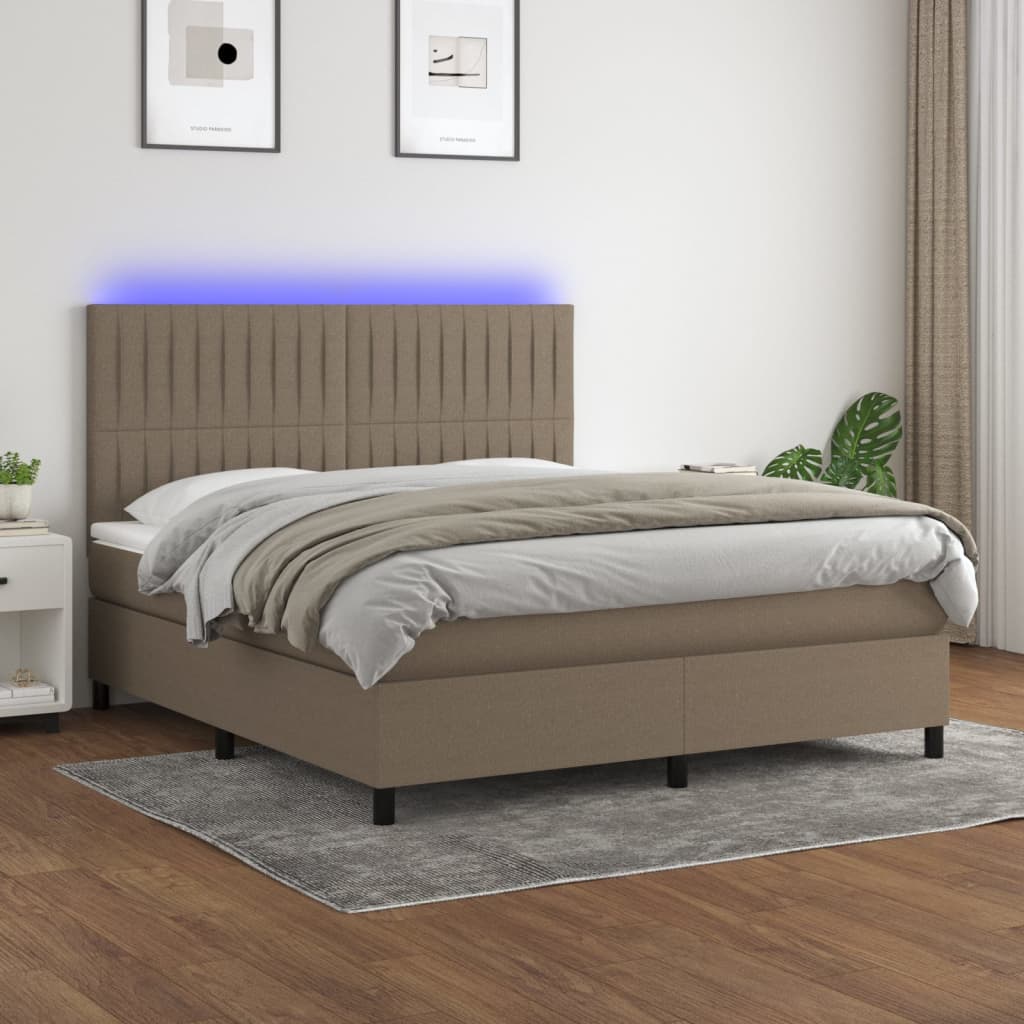 vidaXL Łóżko kontynentalne z materacem, taupe, 180 x 200 cm, tkanina