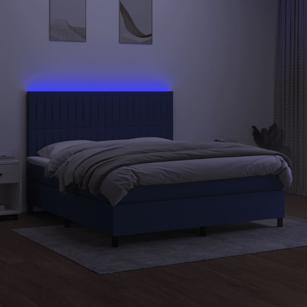 vidaXL Łóżko kontynentalne z materacem, niebieskie 180x200 cm, tkanina