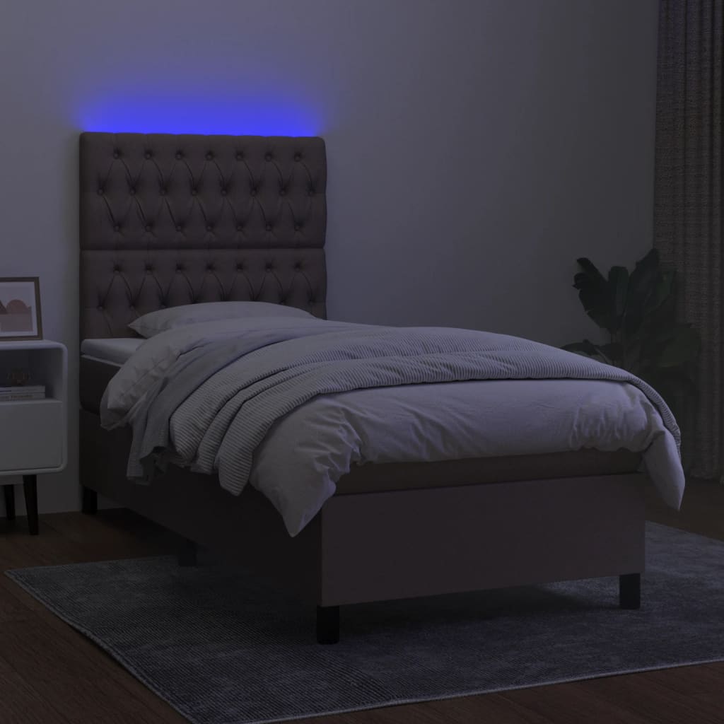 vidaXL Łóżko kontynentalne z materacem, taupe, 100x200 cm, tkanina