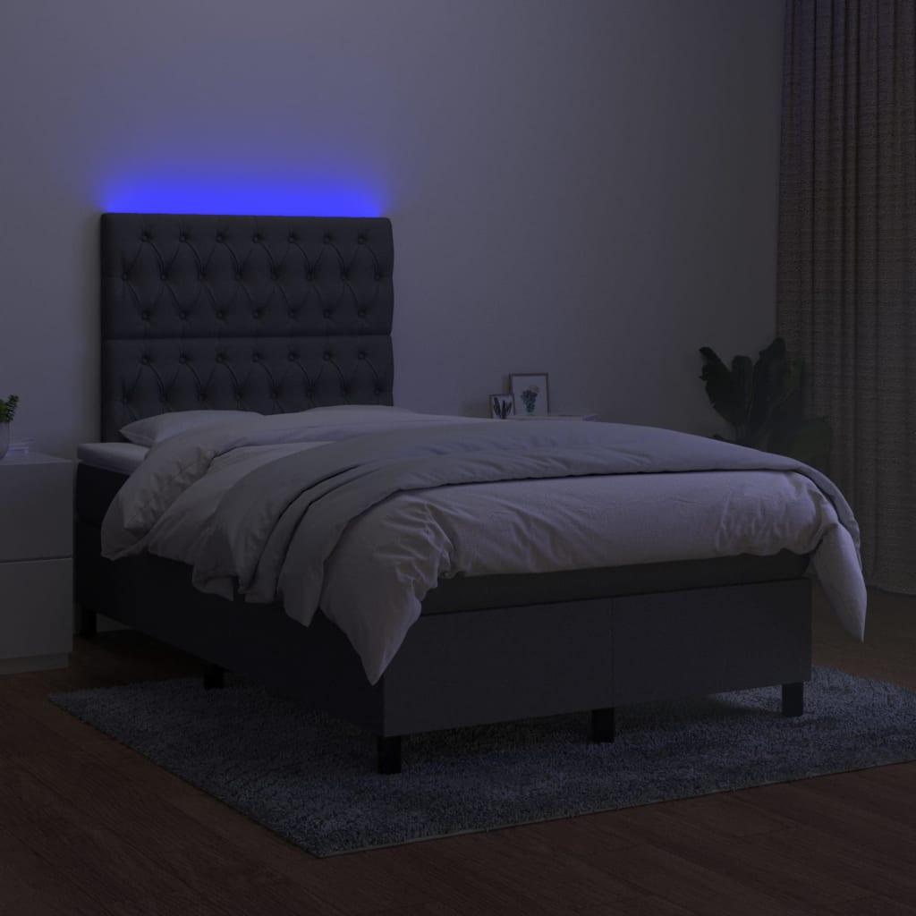 vidaXL Łóżko kontynentalne z materacem, ciemnoszara tkanina 120x200 cm
