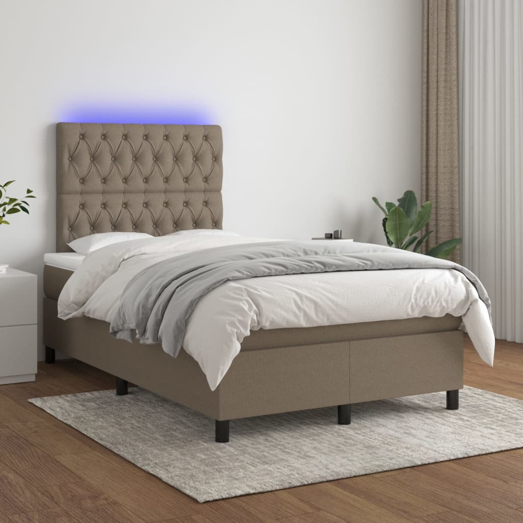 vidaXL Łóżko kontynentalne z materacem, taupe, 120x200 cm, tkanina