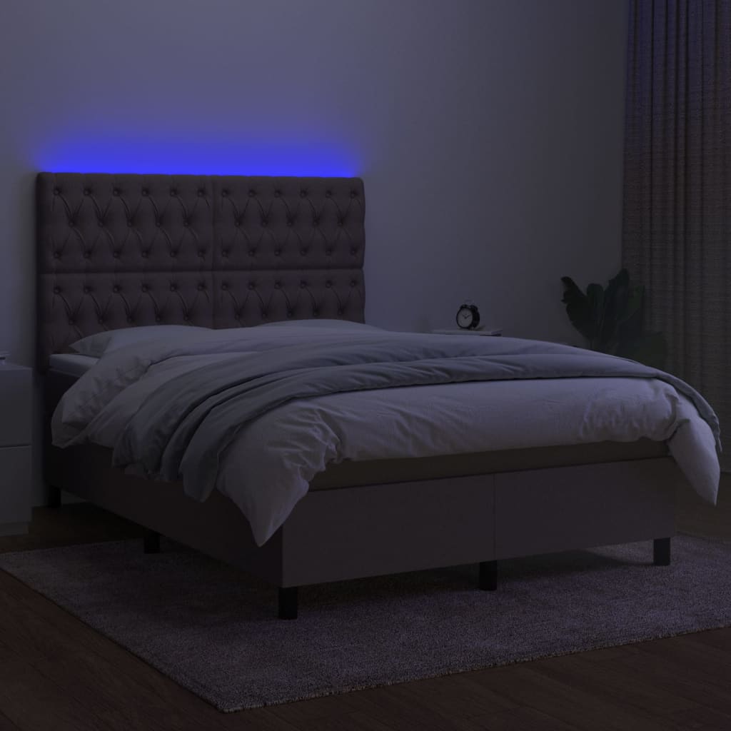 vidaXL Łóżko kontynentalne z materacem, taupe, 140x190 cm, tkanina