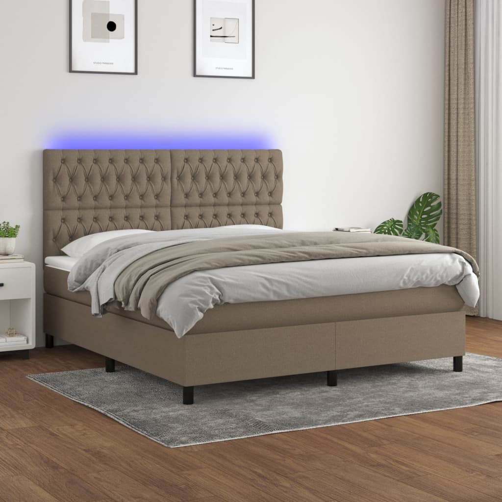 vidaXL Łóżko kontynentalne z materacem, taupe, 180 x 200 cm, tkanina
