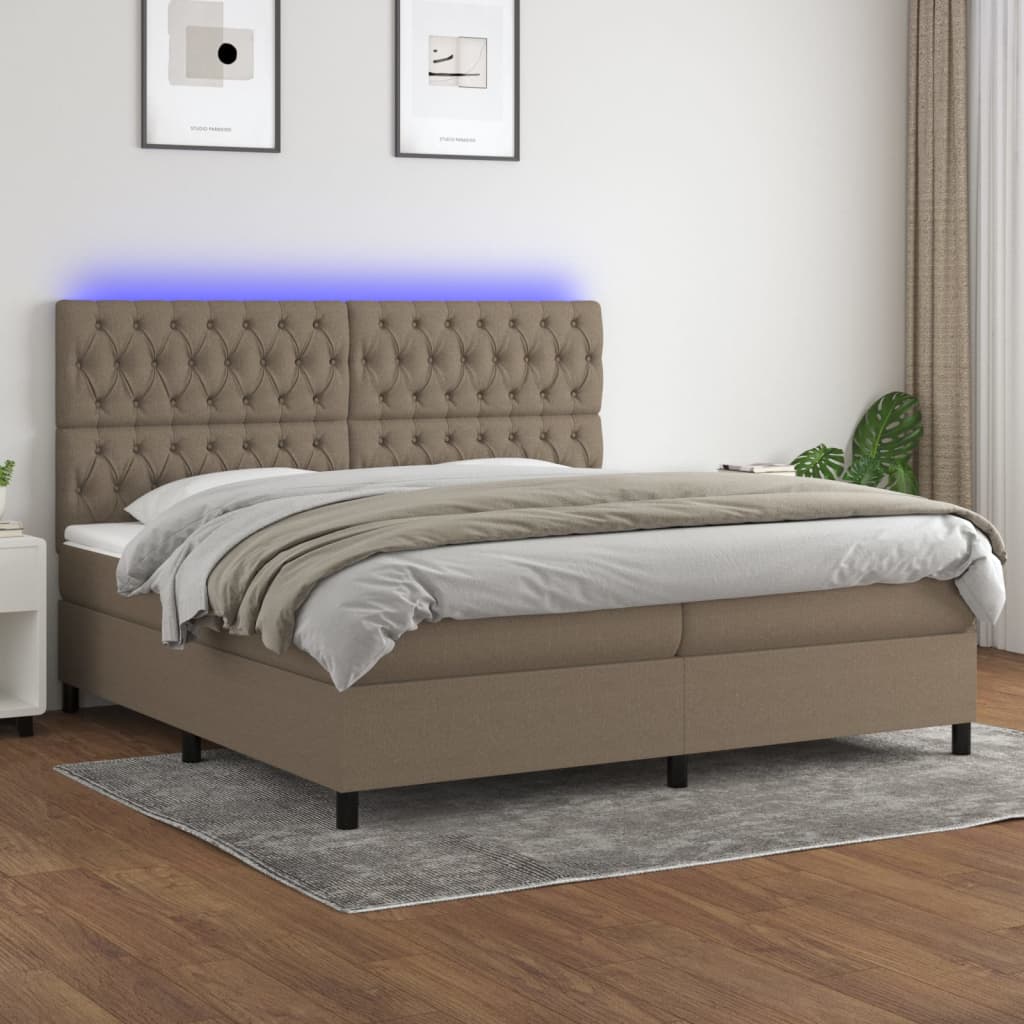 vidaXL Łóżko kontynentalne z materacem, taupe, 200 x 200 cm, tkanina