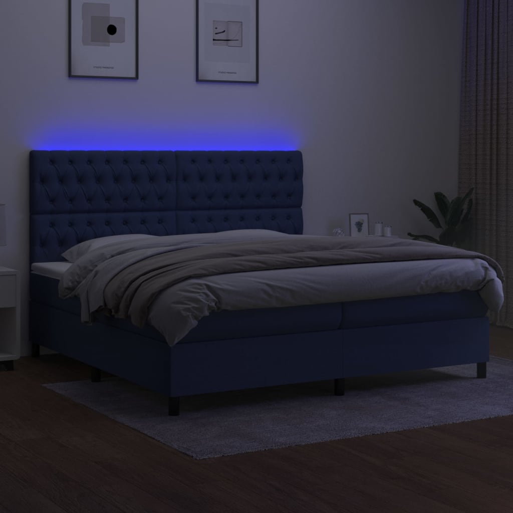 vidaXL Łóżko kontynentalne z materacem, niebieskie 200x200 cm, tkanina