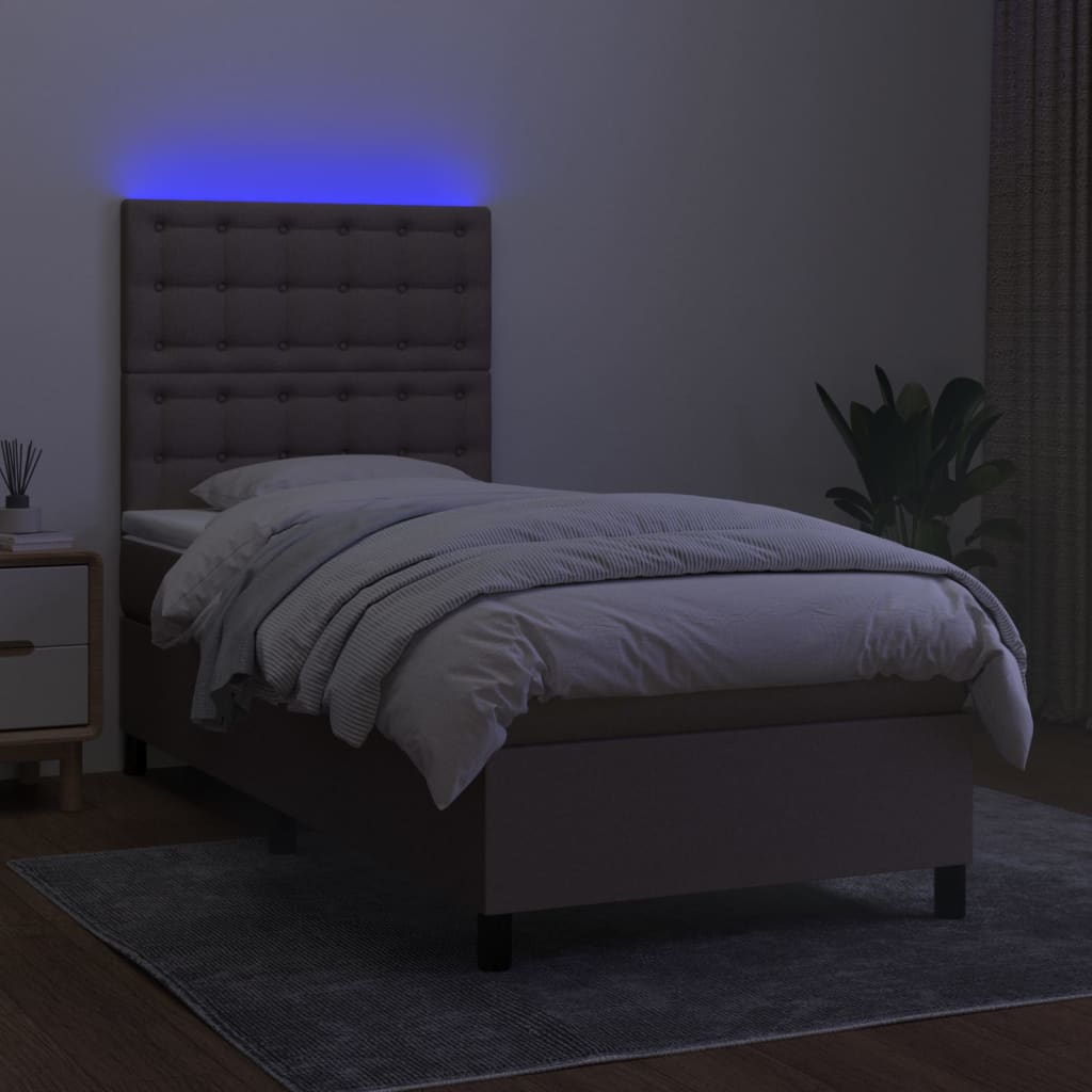 vidaXL Łóżko kontynentalne z materacem, taupe, 100x200 cm, tkanina