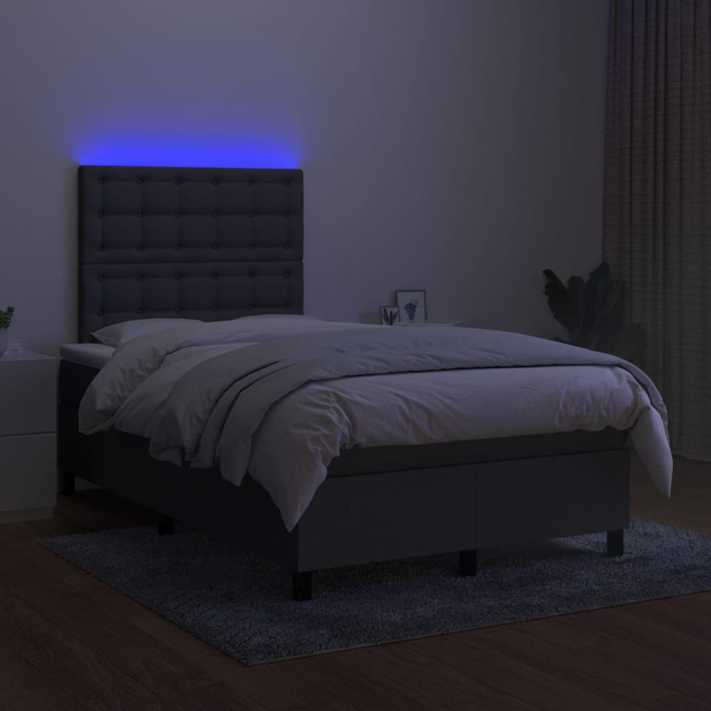 vidaXL Łóżko kontynentalne z materacem, ciemnoszara tkanina 120x200 cm