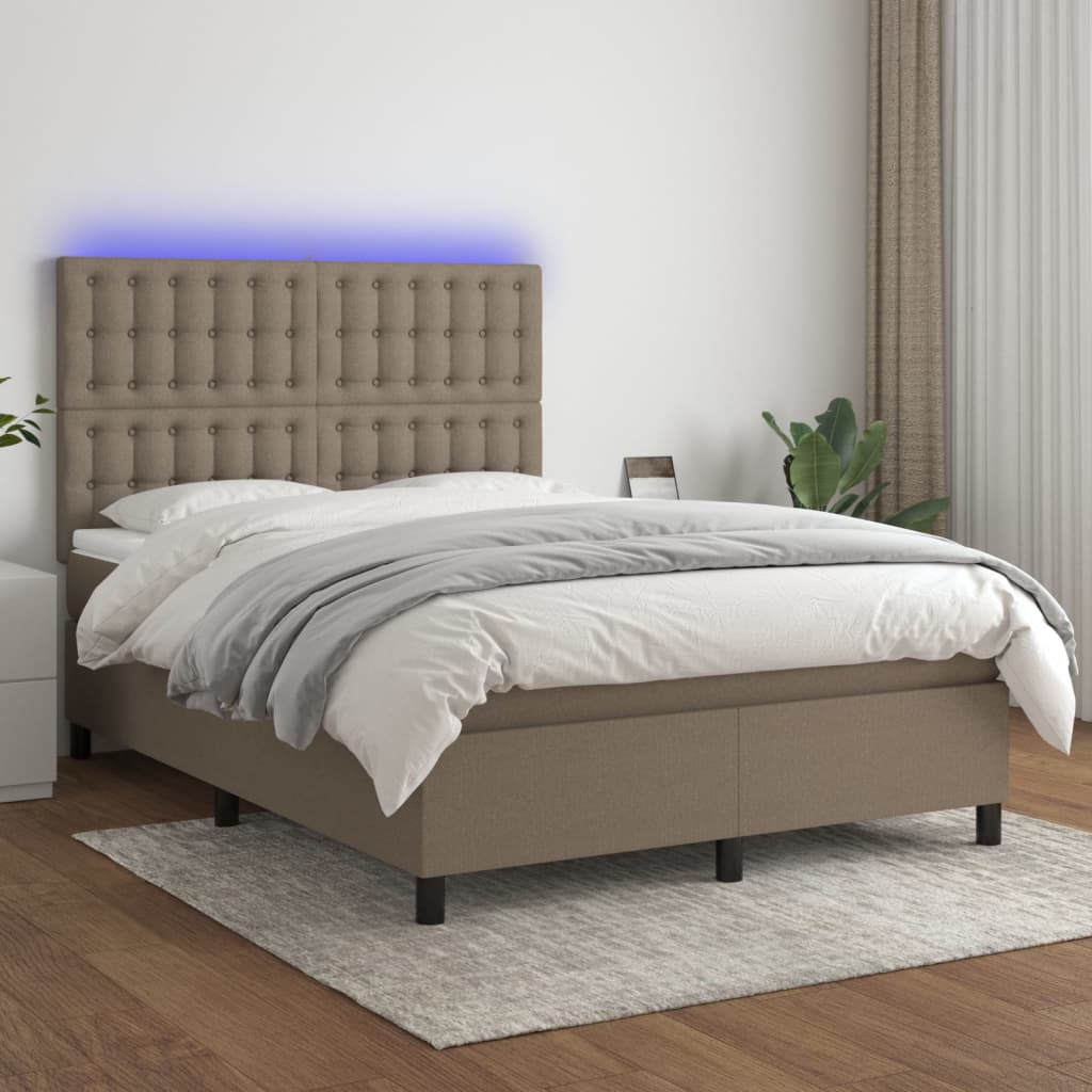 vidaXL Łóżko kontynentalne z materacem, taupe, 140x200 cm, tkanina