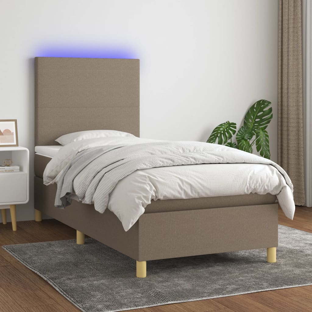 vidaXL Łóżko kontynentalne z materacem, taupe, 90x200 cm, tkanina