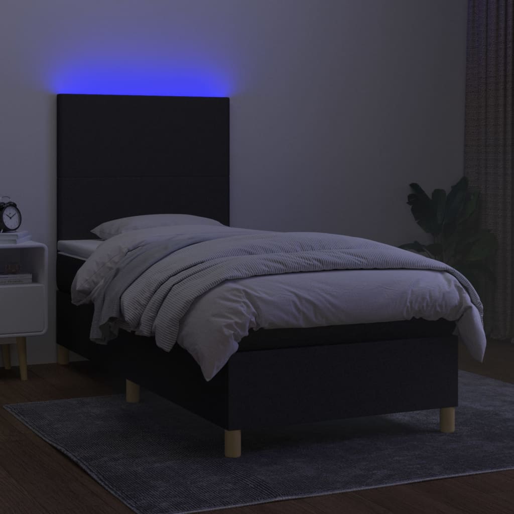 vidaXL Łóżko kontynentalne z materacem, czarne, 100x200 cm, tkanina