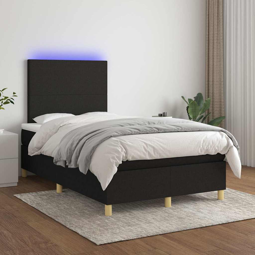 vidaXL Łóżko kontynentalne z materacem, czarne, 120x200 cm, tkanina