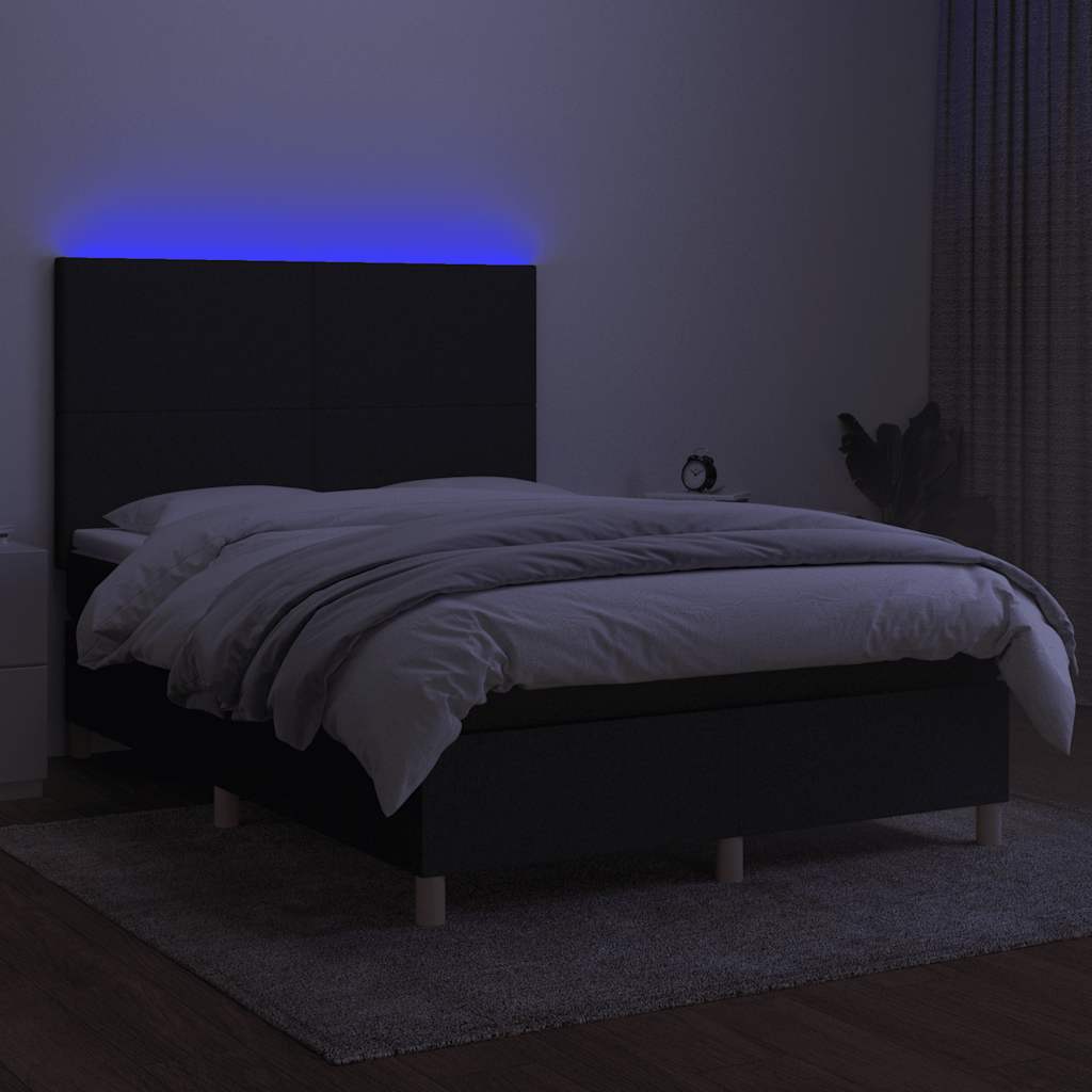 vidaXL Łóżko kontynentalne z materacem, czarne, 140x190 cm, tkanina