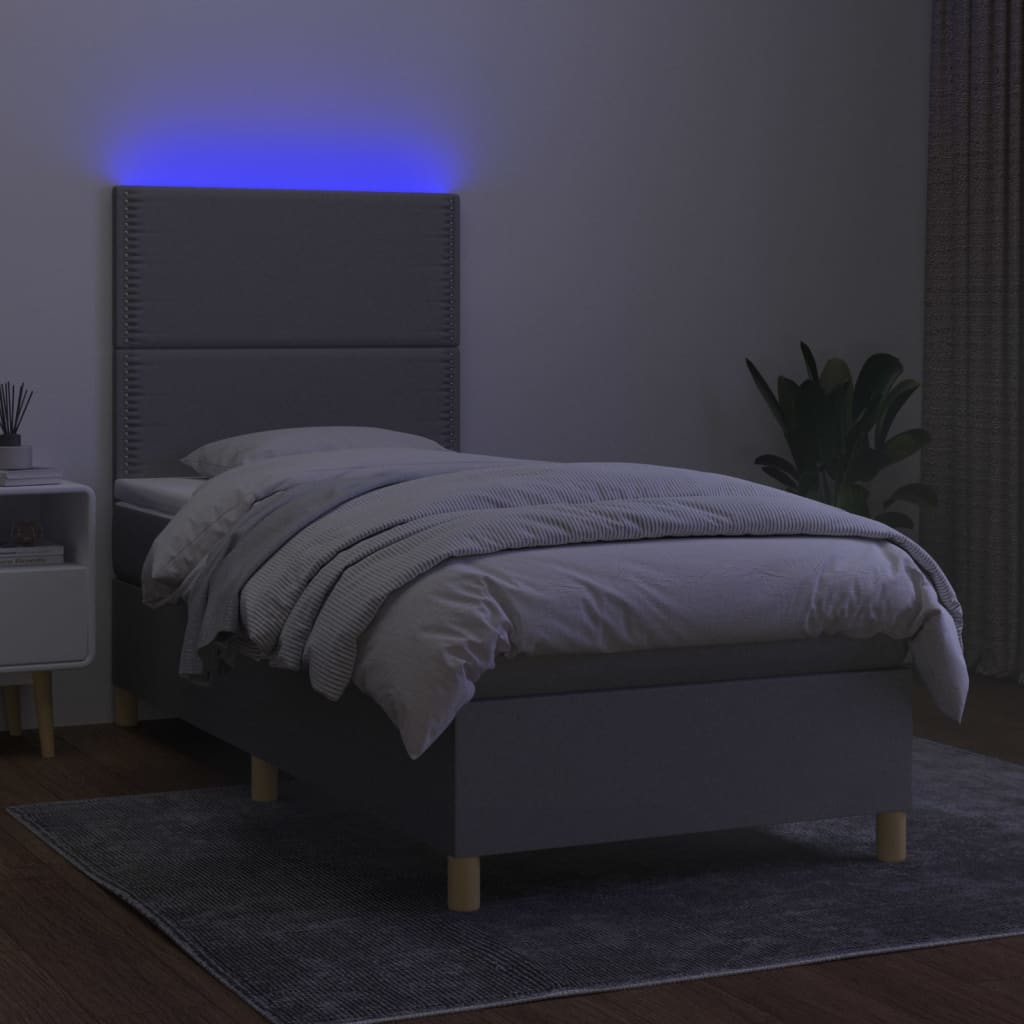 vidaXL Łóżko kontynentalne z materacem, jasnoszare, 90x190cm, tkanina