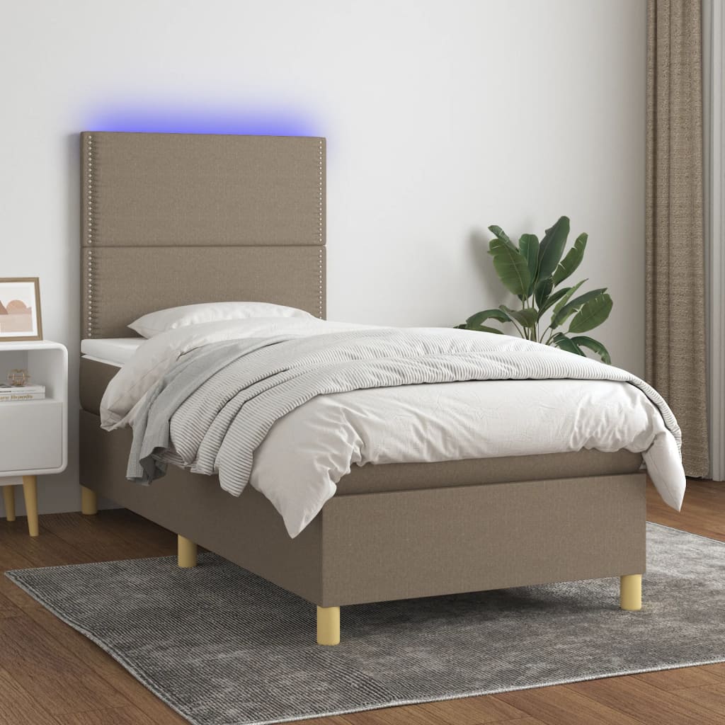 vidaXL Łóżko kontynentalne z materacem, taupe, 90x190 cm, tkanina