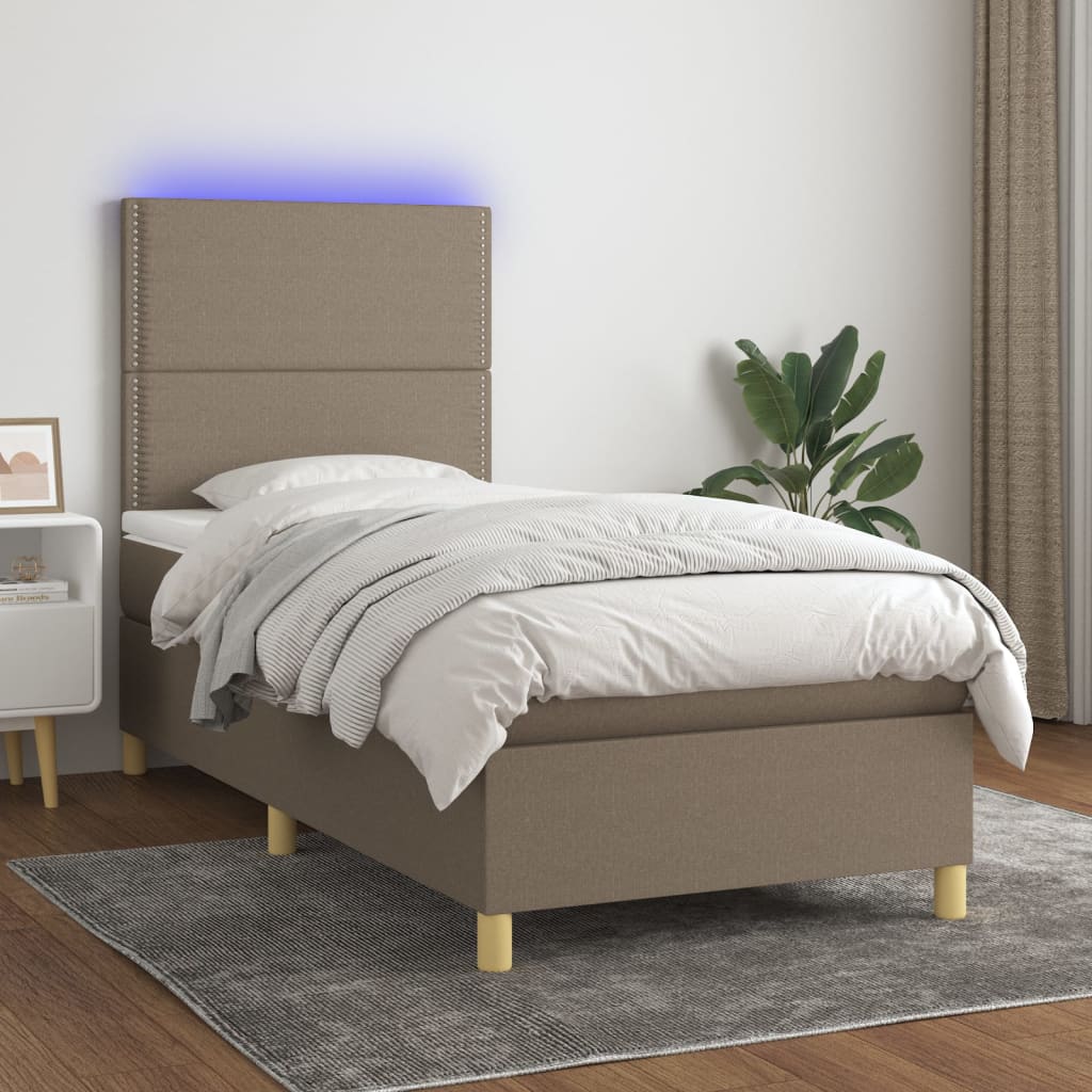 vidaXL Łóżko kontynentalne z materacem, taupe, 90x200 cm, tkanina
