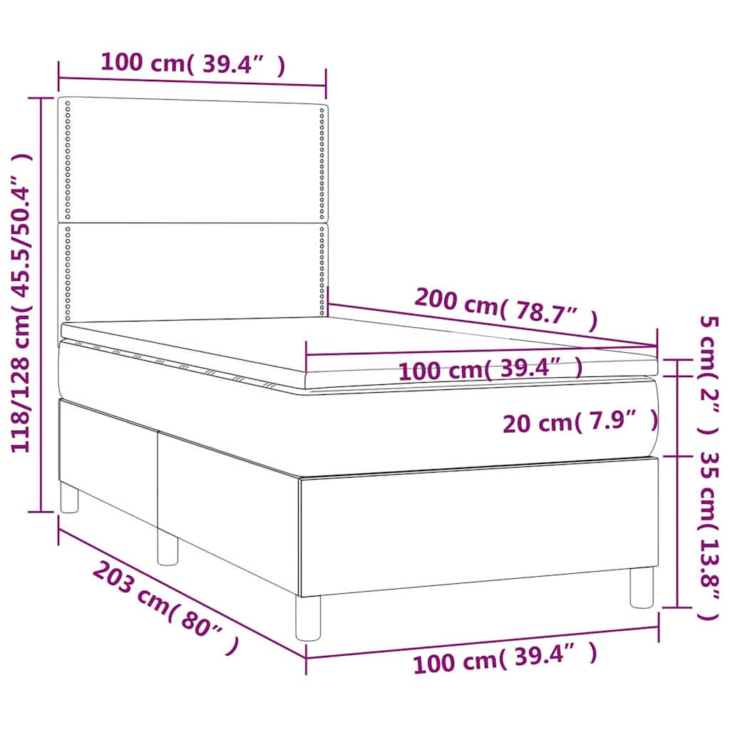 vidaXL Łóżko kontynentalne z materacem, czarne, 100x200 cm, tkanina