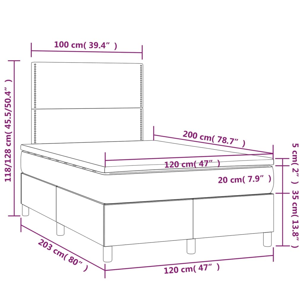 vidaXL Łóżko kontynentalne z materacem, jasnoszare 120x200 cm, tkanina