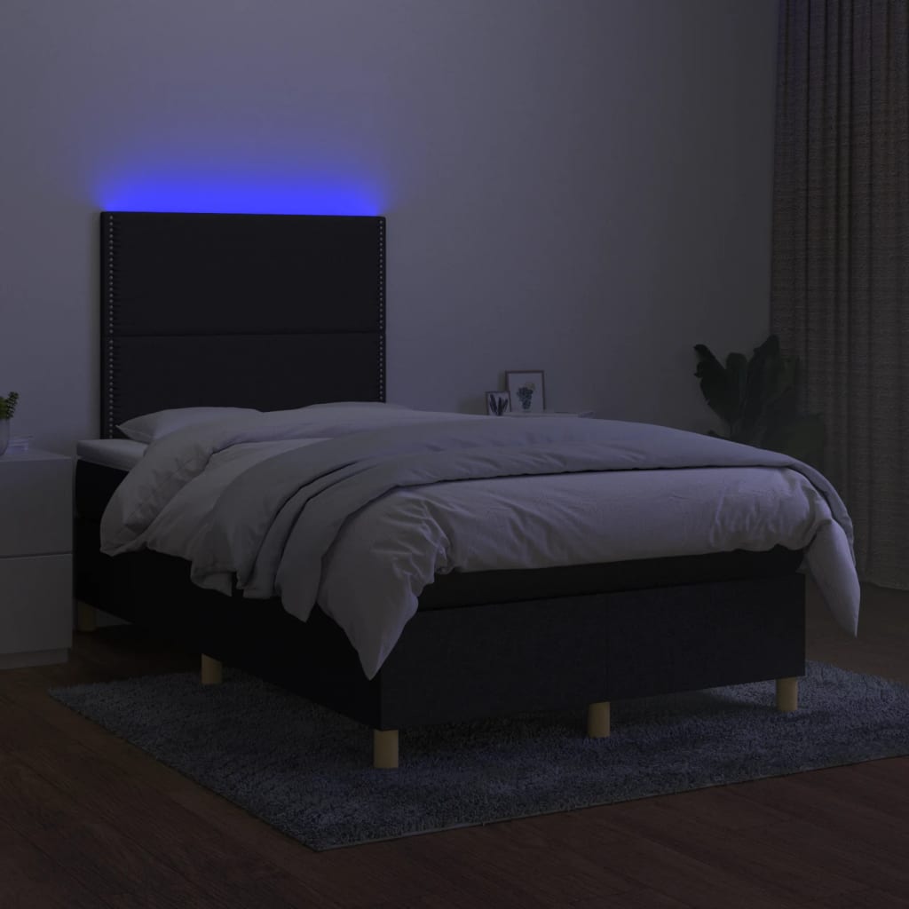 vidaXL Łóżko kontynentalne z materacem, czarne, 120x200 cm, tkanina