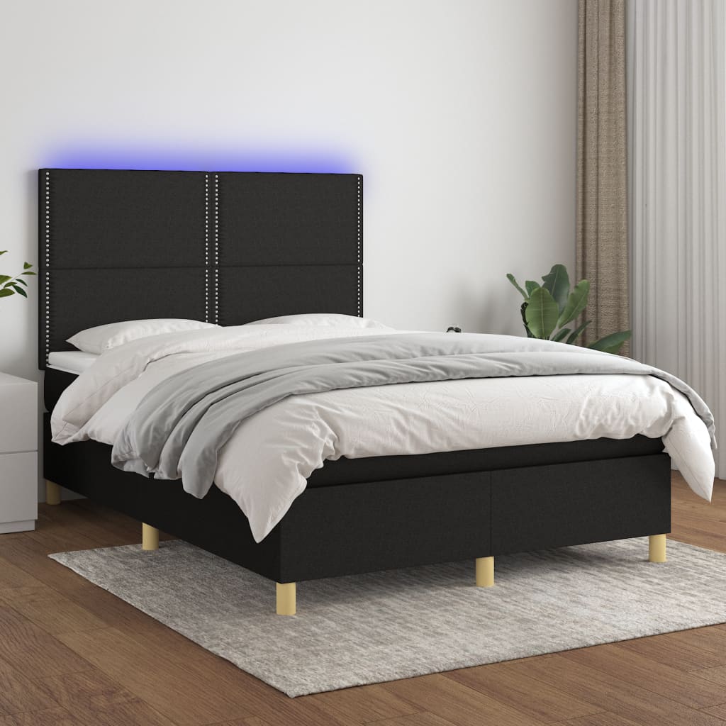 vidaXL Łóżko kontynentalne z materacem, czarne, 140x190 cm, tkanina