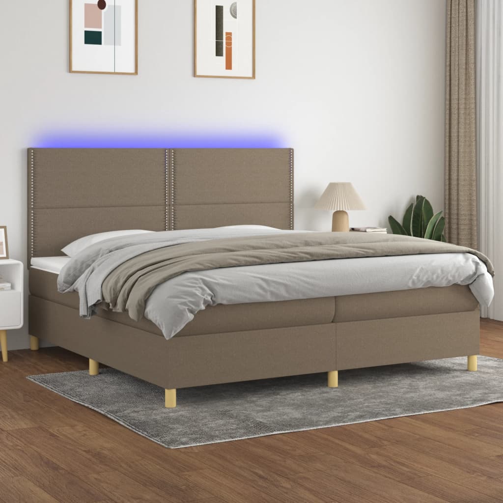 vidaXL Łóżko kontynentalne z materacem, taupe, 200 x 200 cm, tkanina