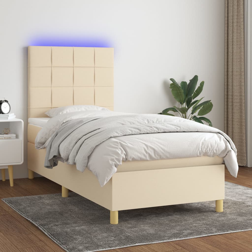 vidaXL Łóżko kontynentalne z materacem, kremowe, 90x200 cm, tkanina