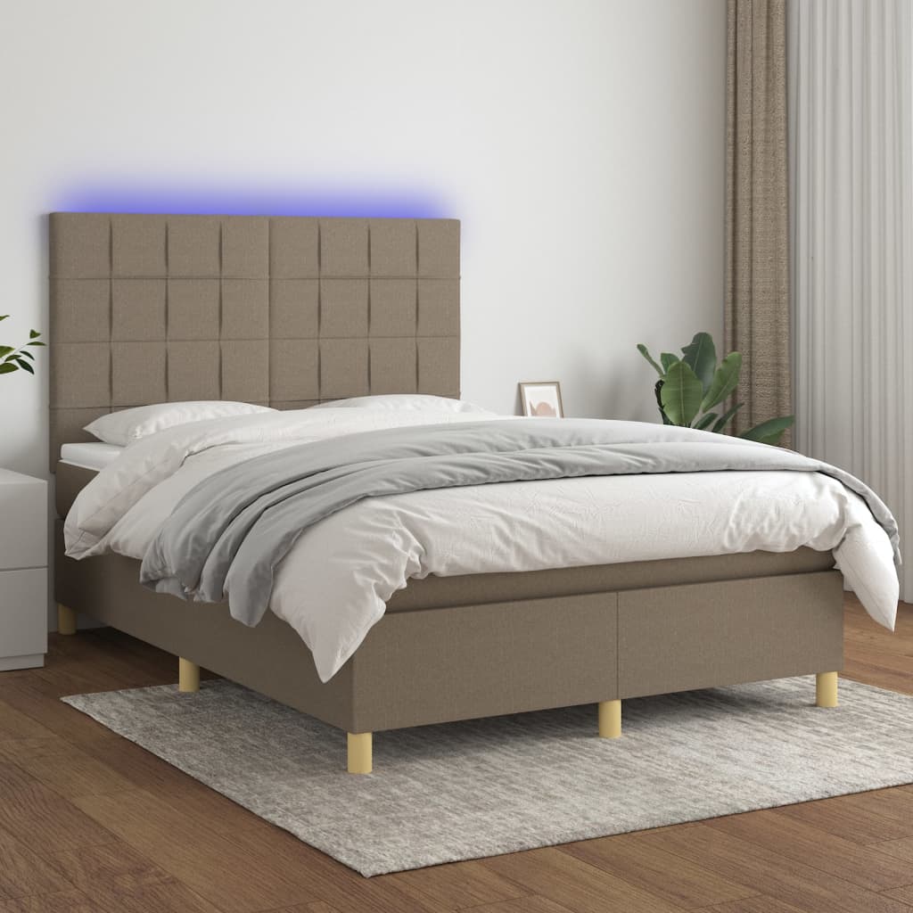 vidaXL Łóżko kontynentalne z materacem, taupe, 140x190 cm, tkanina