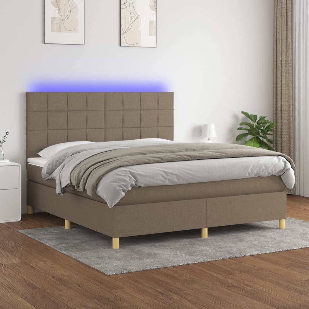 vidaXL Łóżko kontynentalne z materacem, taupe, 180 x 200 cm, tkanina