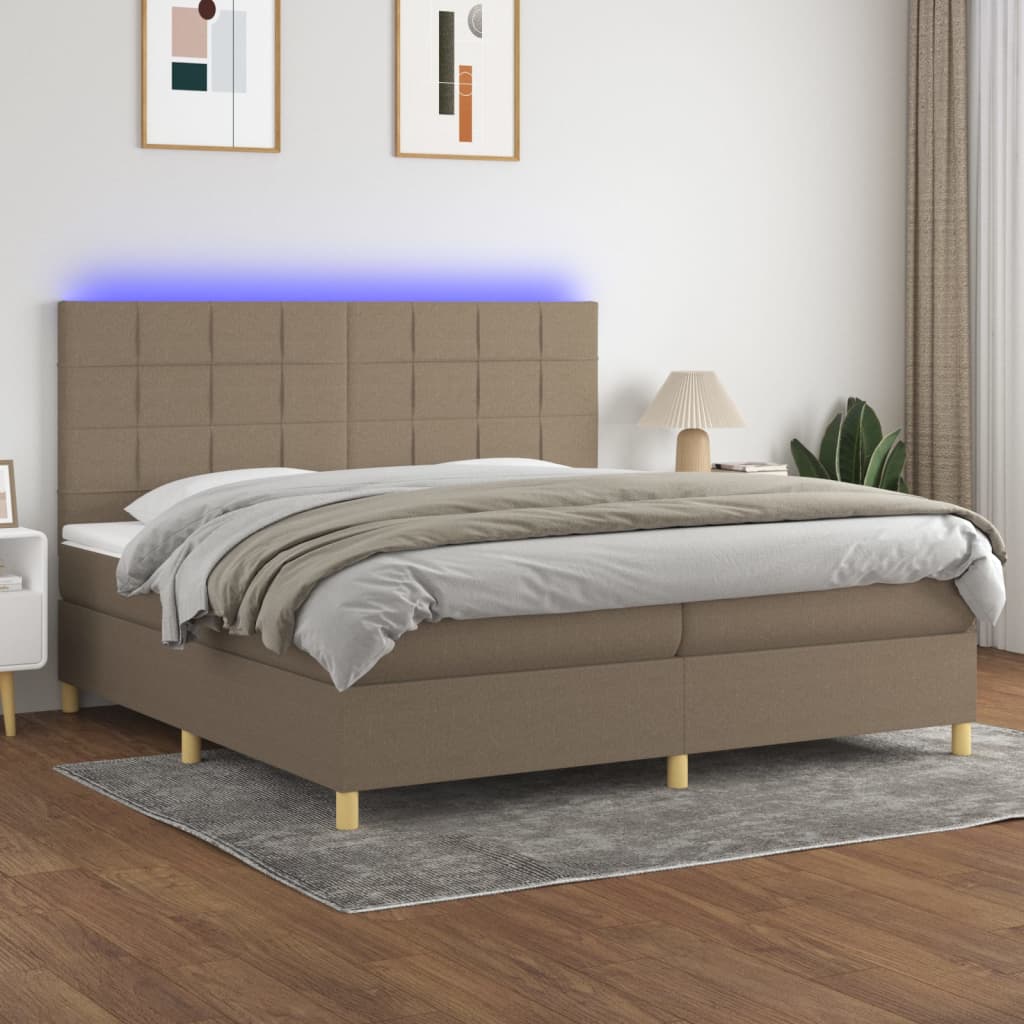 vidaXL Łóżko kontynentalne z materacem, taupe, 200 x 200 cm, tkanina