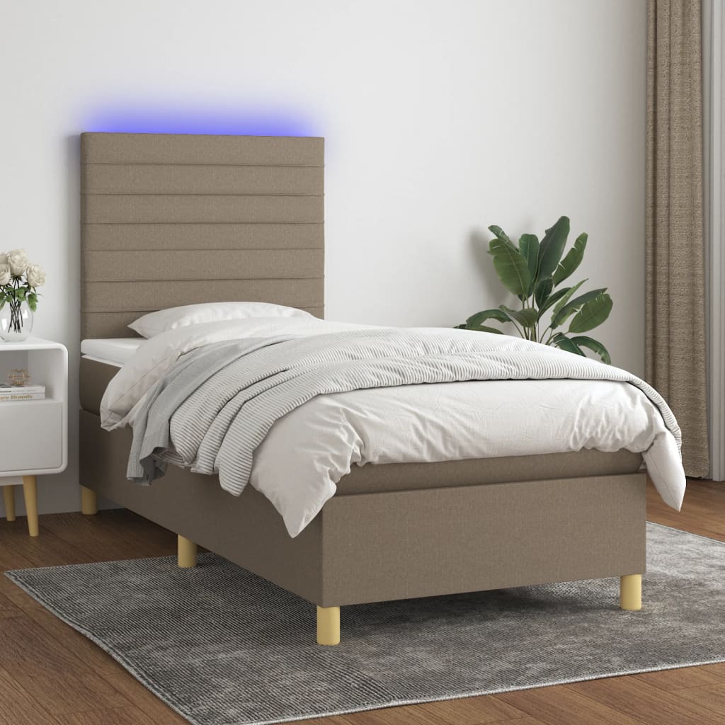 vidaXL Łóżko kontynentalne z materacem, taupe, 90x190 cm, tkanina