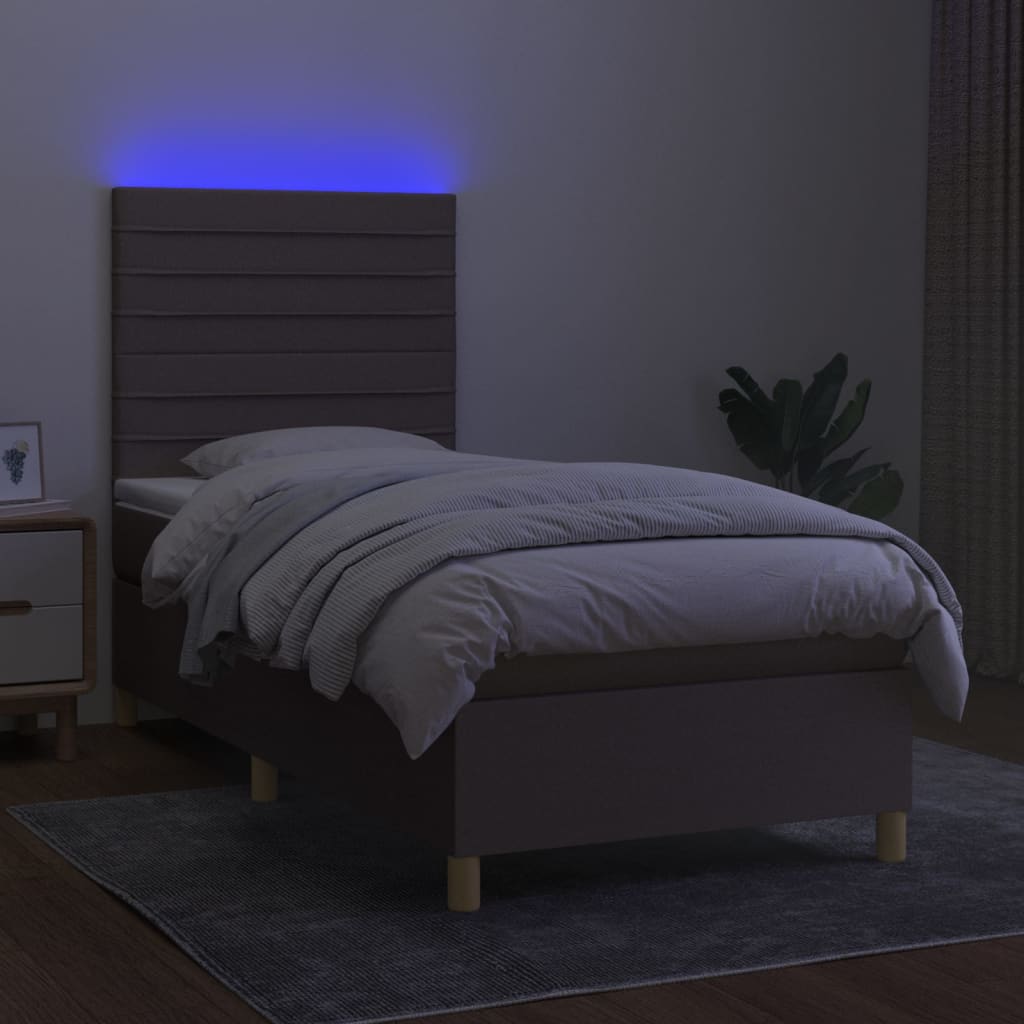 vidaXL Łóżko kontynentalne z materacem, taupe, 90x200 cm, tkanina