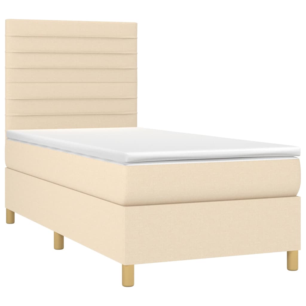 vidaXL Łóżko kontynentalne z materacem, kremowe, 100x200 cm, tkanina