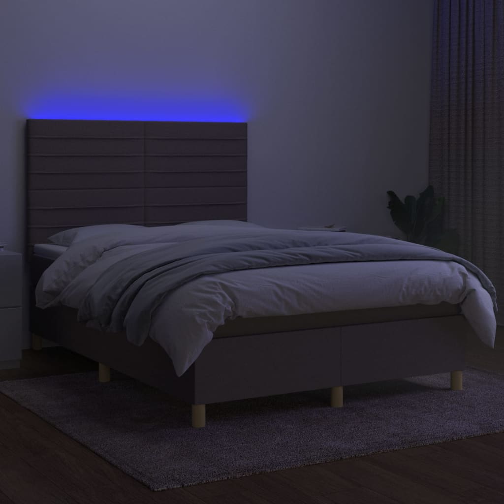 vidaXL Łóżko kontynentalne z materacem, taupe, 140x190 cm, tkanina