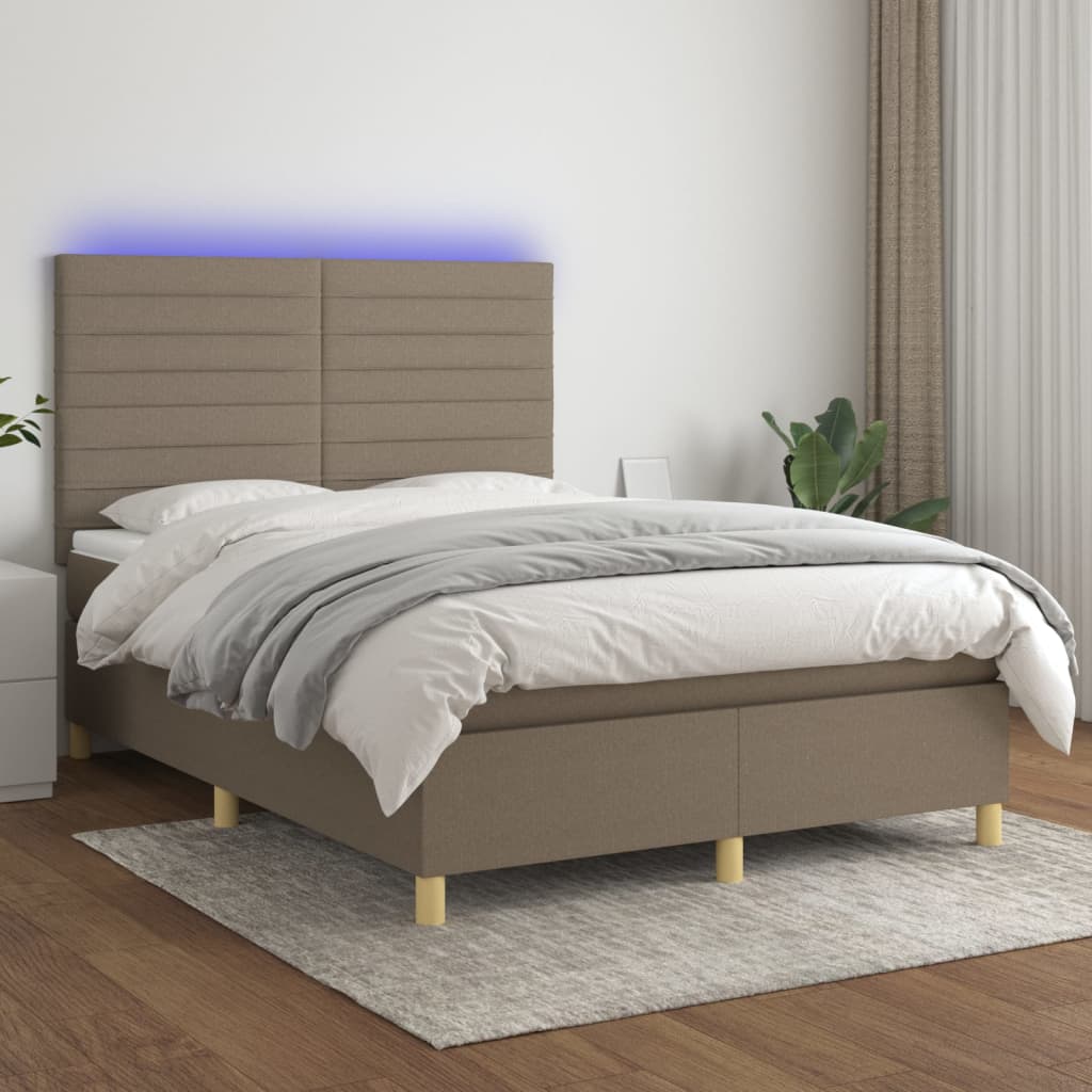 vidaXL Łóżko kontynentalne z materacem, taupe, 140x200 cm, tkanina
