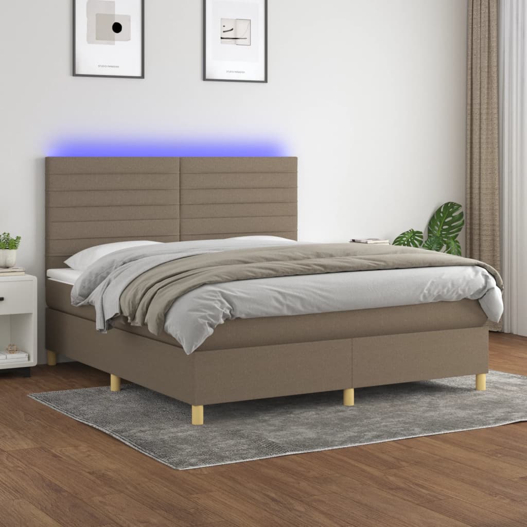 vidaXL Łóżko kontynentalne z materacem, taupe, 160x200 cm, tkanina