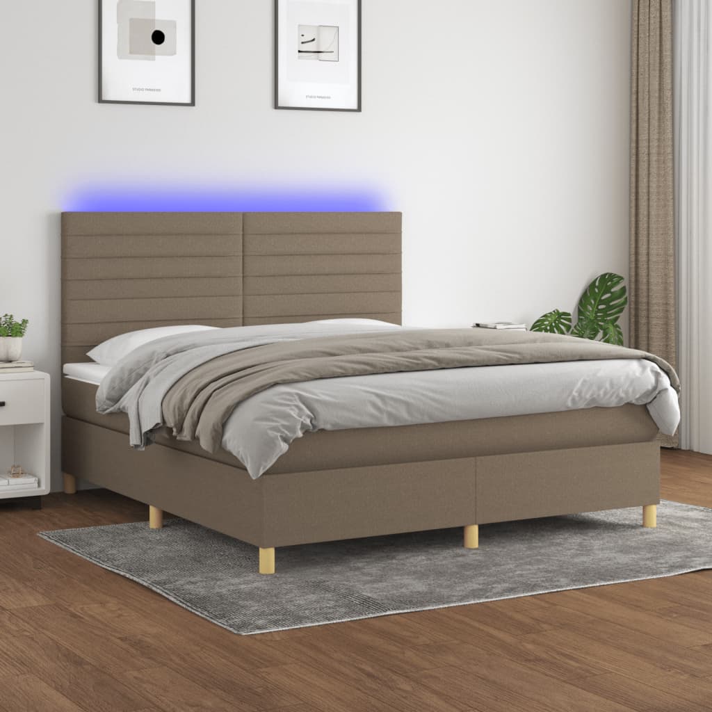 vidaXL Łóżko kontynentalne z materacem, taupe, 180 x 200 cm, tkanina