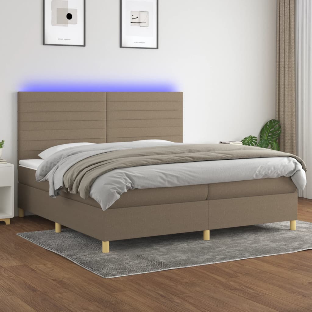 vidaXL Łóżko kontynentalne z materacem, taupe, 200 x 200 cm, tkanina