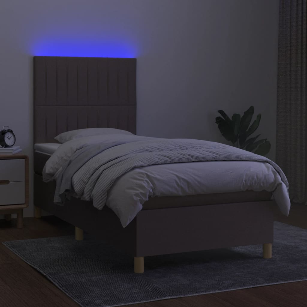 vidaXL Łóżko kontynentalne z materacem, taupe, 90x190 cm, tkanina