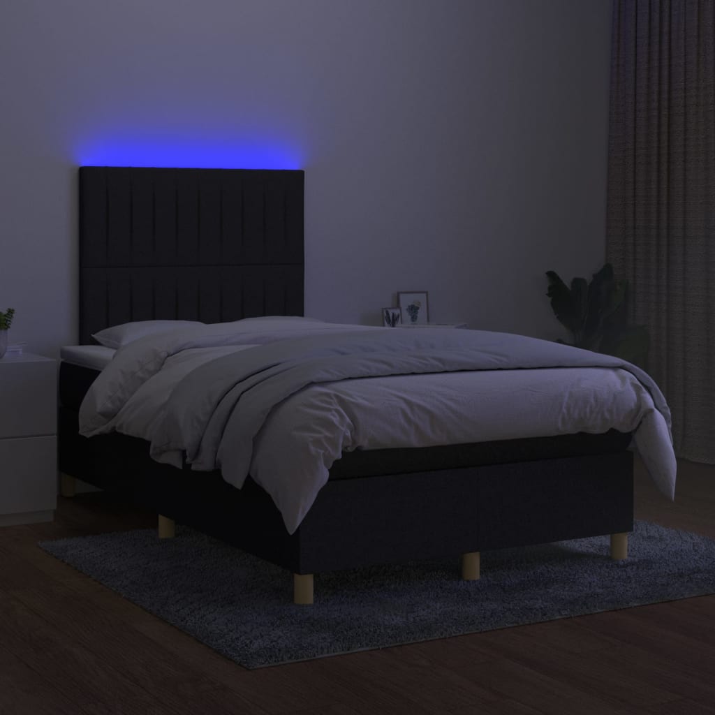 vidaXL Łóżko kontynentalne z materacem, czarne, 120x200 cm, tkanina