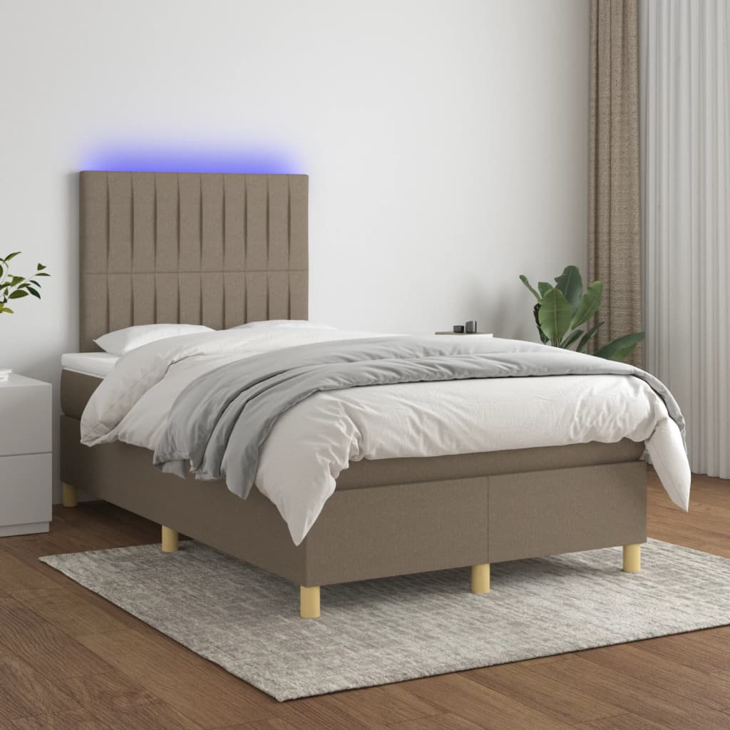 vidaXL Łóżko kontynentalne z materacem, taupe, 120x200 cm, tkanina