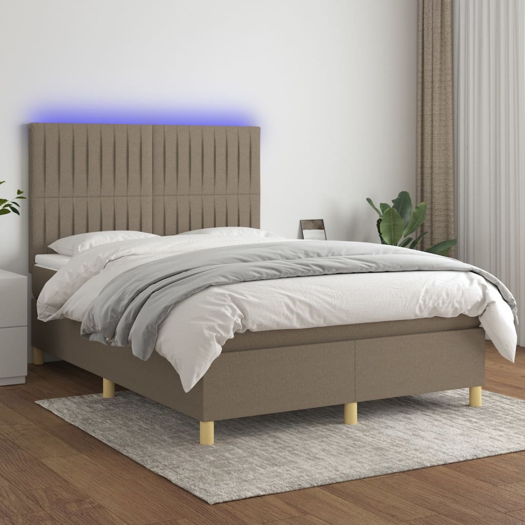 vidaXL Łóżko kontynentalne z materacem, taupe, 140x190 cm, tkanina