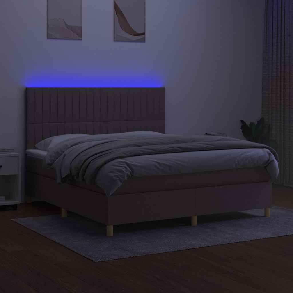 vidaXL Łóżko kontynentalne z materacem, taupe, 160x200 cm, tkanina