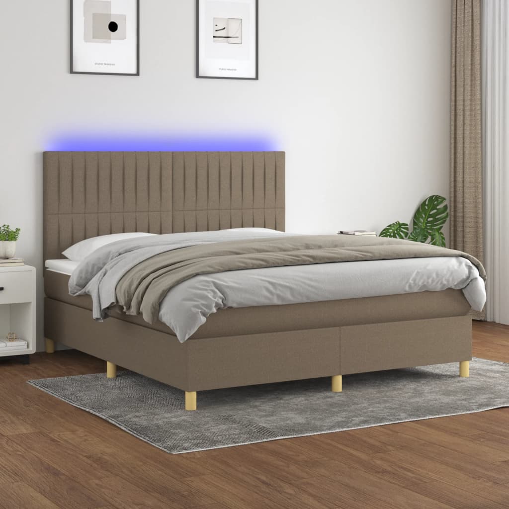 vidaXL Łóżko kontynentalne z materacem, taupe, 160x200 cm, tkanina
