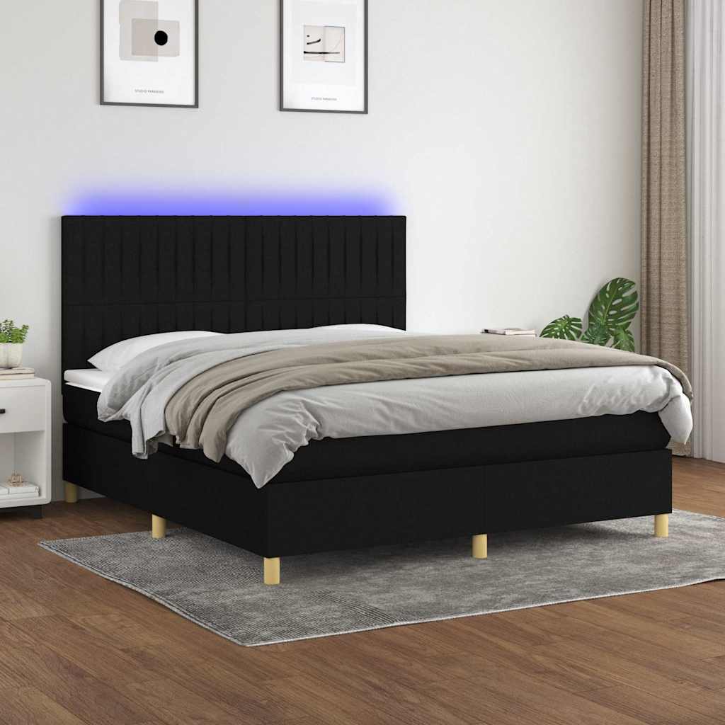 vidaXL Łóżko kontynentalne z materacem, czarne, 180 x 200 cm, tkanina