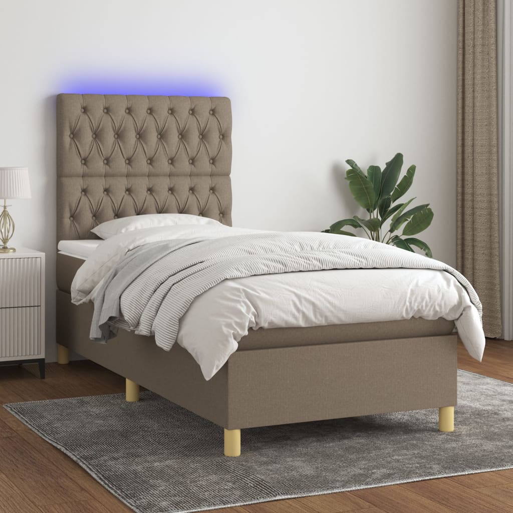 vidaXL Łóżko kontynentalne z materacem, taupe, 80x200 cm, tkanina